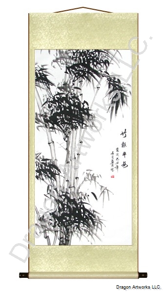 Asian Art Black Bamboo Wall Scroll Painting