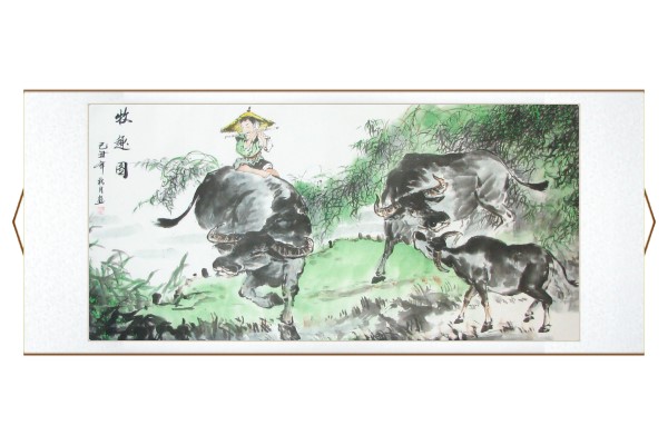 Boy Sitting on Ox Asian Scroll Painting