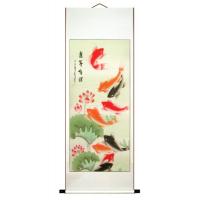 Wall Scroll Painting of Nine Fish and Lotus Flowers